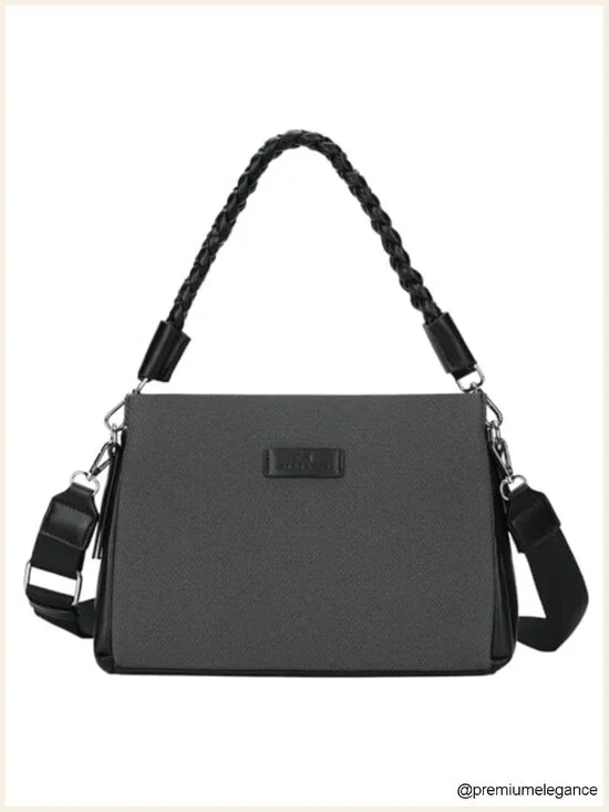 Braided Handle Shoulder Crossbody Bag Textured PU Leather Satchel