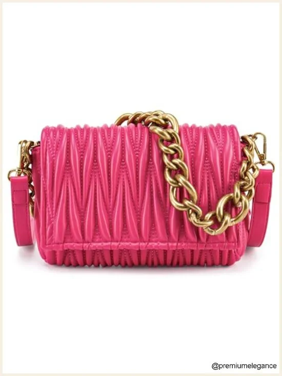 Quilted Faux Leather Satchel with Chain Strap Small Shoulder Bag
