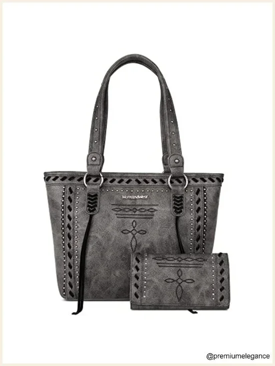 Western Tote Bag with Wallet Vegan Leather Studded Shoulder Handbag