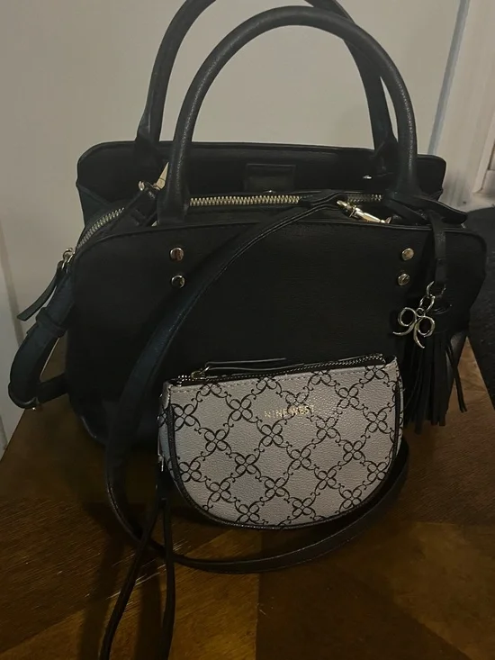 Nine West Black Tote with Monogram Crossbody Pouch