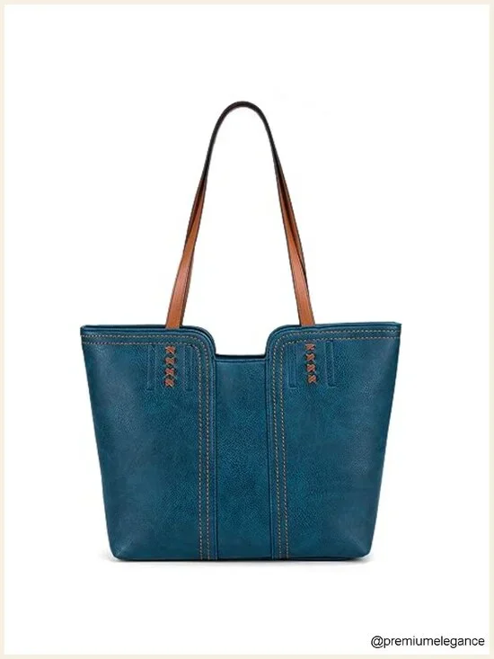 Tote Bag with Top Zipper and Braided Detailing Faux Leather