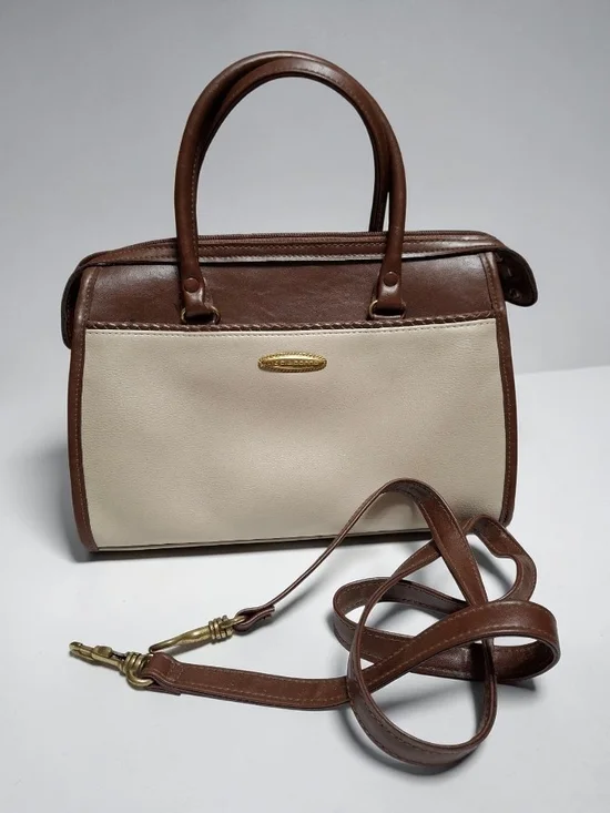 Liz Claiborne Vintage Classic Two-Tone Brown and Cream Women’s Satchel With Stra