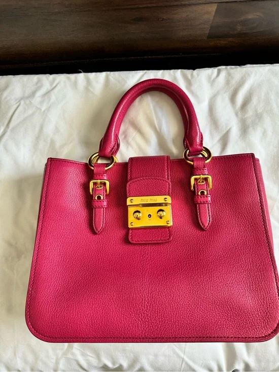 Miu Miu - PINK Pebbled Leather Satchel with Gold Hardware