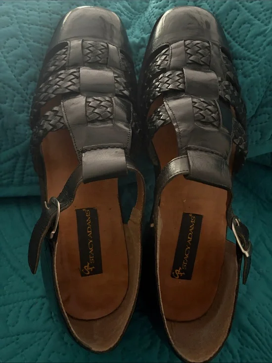 Stacy Adams Men”s Black Woven Leather Fishermen Sandals
