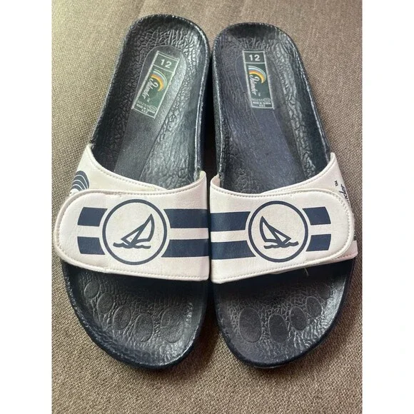 Mens Islander  Blue Nautical Slides Sandals  Mens Size 12 Athletic Flip Flop