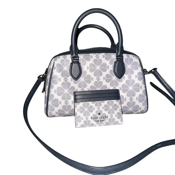 Kate Spade‎ Spade Flower Monogram Satchel Crossbody Bag and Card Holder Set Blue
