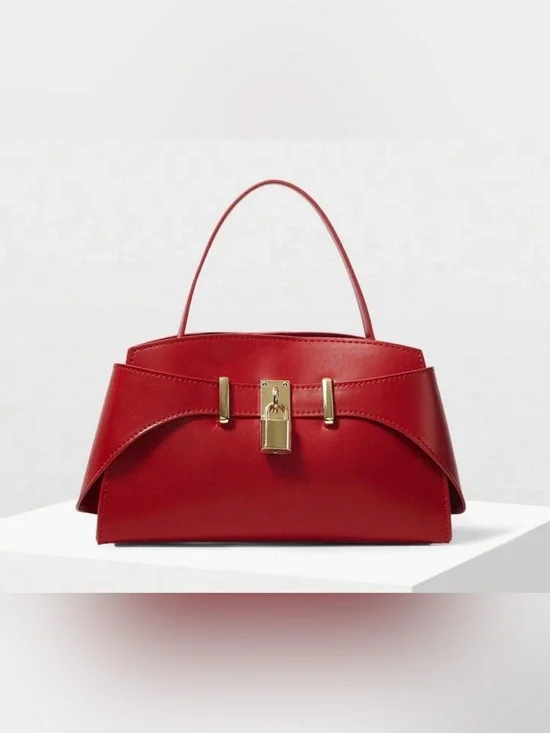 MOTF Red Top-Handle Satchel with Gold Lock Detail
