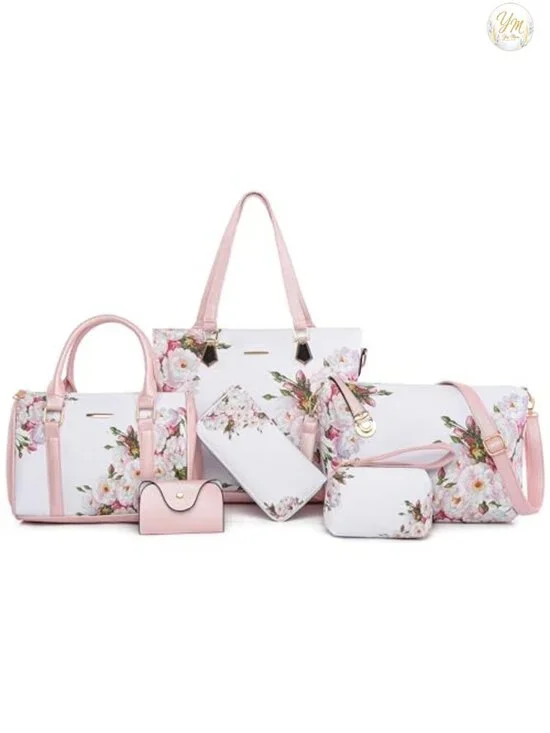 Faux Leather 6-Piece Purse Set Tote Satchel Shoulder Bag