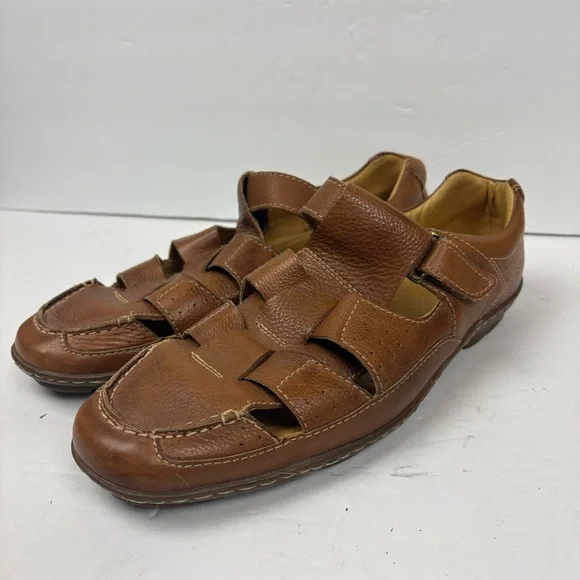 Sandro Tan Brown Leather Fisherman Sandals Comfort And Gel Mens size 9.5 D