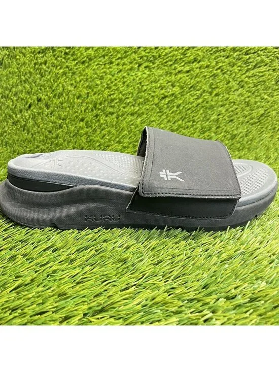 Kuru Moment Mens Size 9 Black Gray Beach Walking Outdoor Slip On Slide Sandals