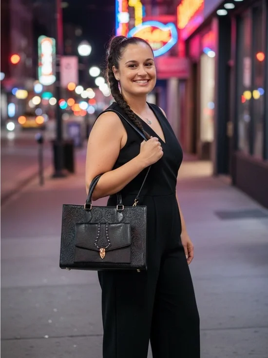 Elegant Black Structured Tote Handbag