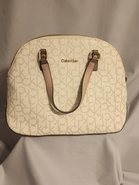 Calvin Klein Cream Logo Dome Satchel