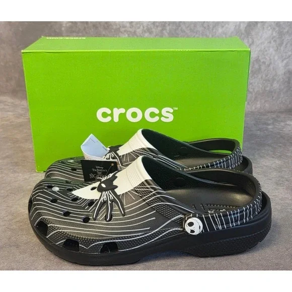 Crocs Nightmare Before Christmas Classic Clog Mens 11 Black WHT Jack Skellington