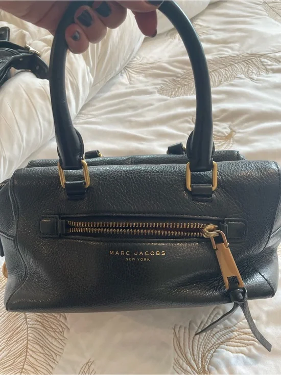 Marc Jacobs Black Pebbled Leather Satchel with Gold Hardware
