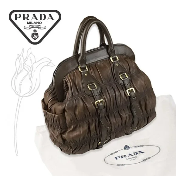 PRADA Nappa Gaufre Brown Leather Satchel Bag