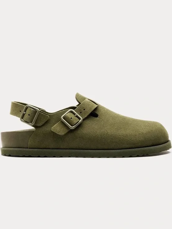Birkenstock 1774 IV Tokio Olive Suede Double-Buckle Slingback Sandal