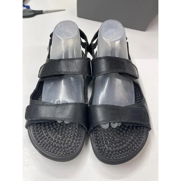 Kenkoh Massage Sandals Mens 11 Black Leather Reflexology Strappy Slides 2312