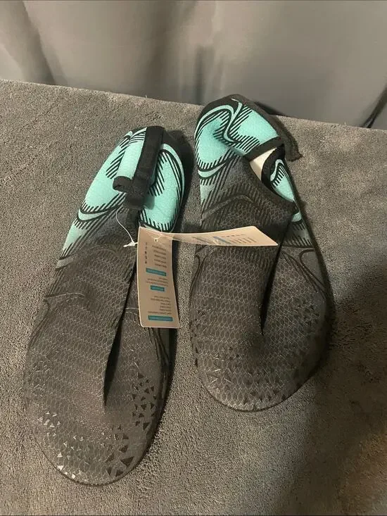 Men's Black and Teal Slip-On Water Shoes