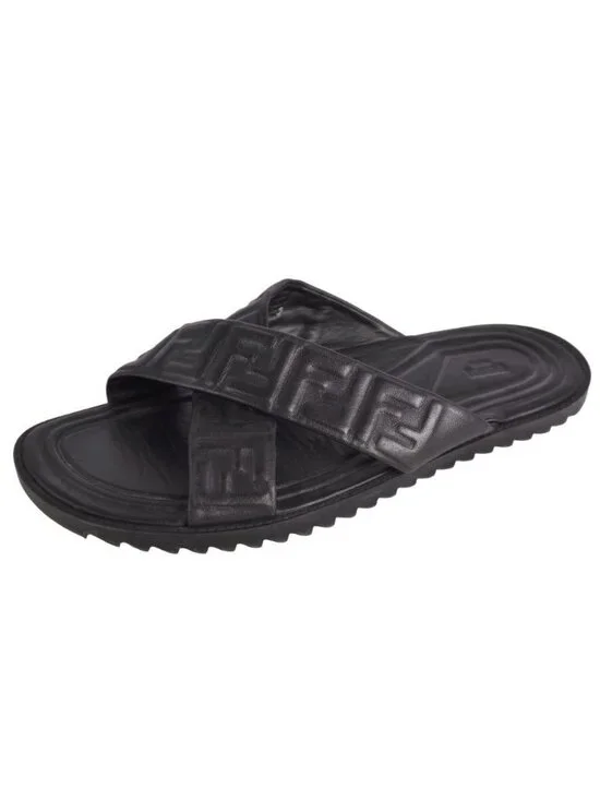Fendi Sandals FF Logo Zucchini Slide Leather
