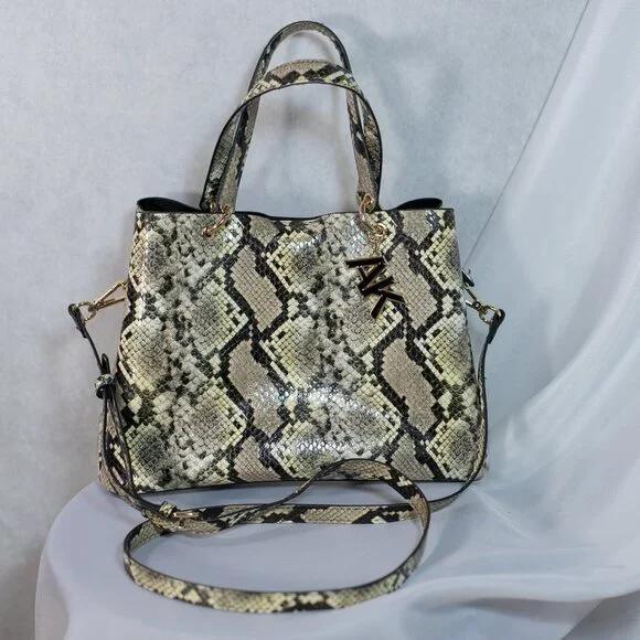 Anne Klein Vegan Leather Handbag Satchel Snake Print One Size