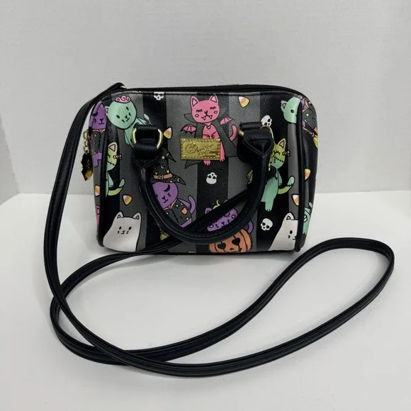 Luv Betsey Johnson Halloween Cat Mini Satchel Crossbody Bag Black Striped Spooky