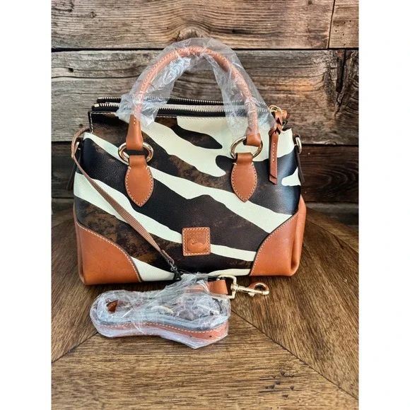 Dooney & Bourke Zebra Print Satchel Bag Tan Leather Trim NWT V1233052
