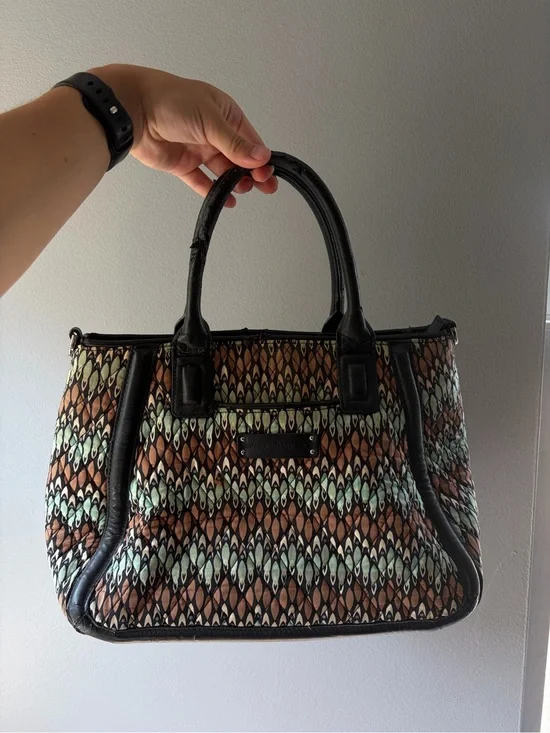 Vera Bradley Multicolor Pattern Satchel - Brown, Mint & Black