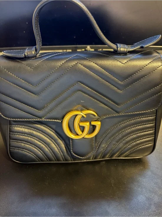 Gucci Black Quilted Leather Top Handle Satchel with Gold GG