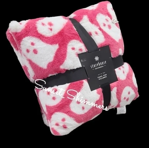 X2 Halloween Faux Fur Hot Pink Ghost Pillow Set by StoreHouse Large 20