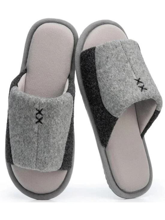 Men's Ash Grey Flat Cozy Memory Foam Anti Skid Soft Slip On House Slipper Shoes