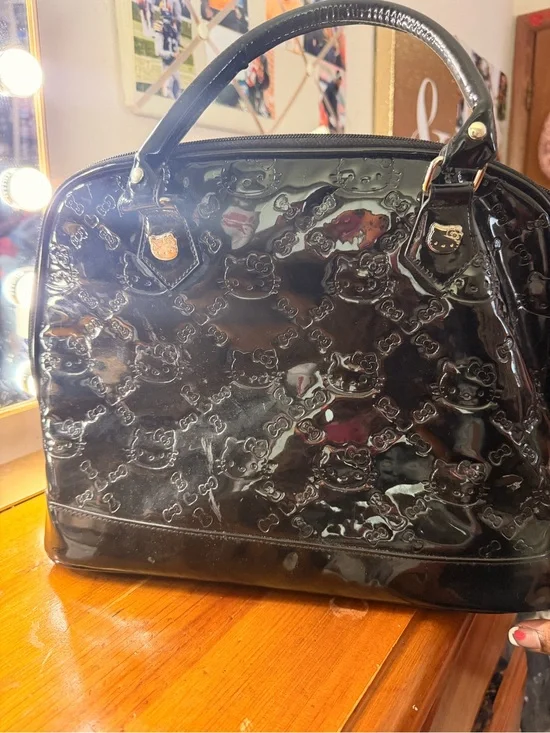 Loungefly Black Patent Hello Kitty Embossed Dome Satchel