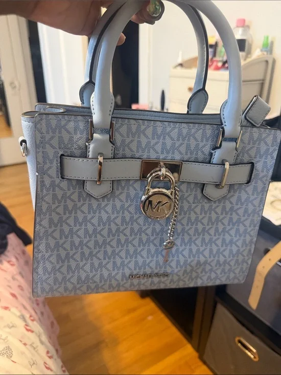 Michael Kors Light Blue MK Signature Satchel with Charm