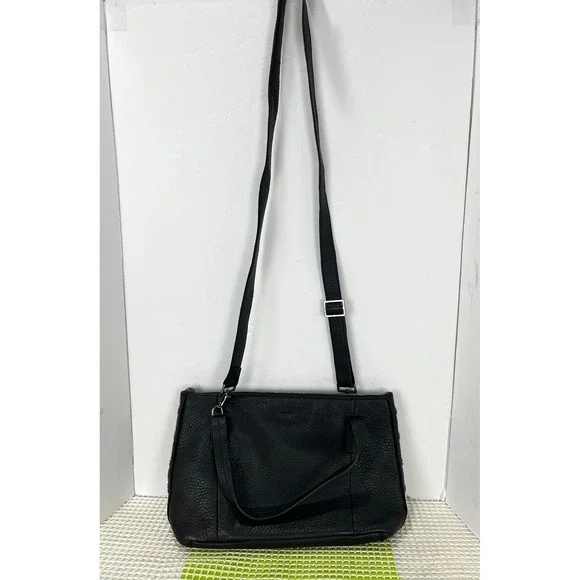 Hammitt Black Pebbled Leather Satchel Crossbody Bag‎ Gunmetal Rivets EUC