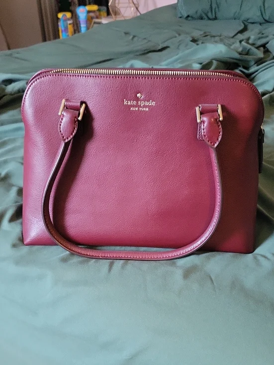 kate spade wine leather dome satchel with gold hardware