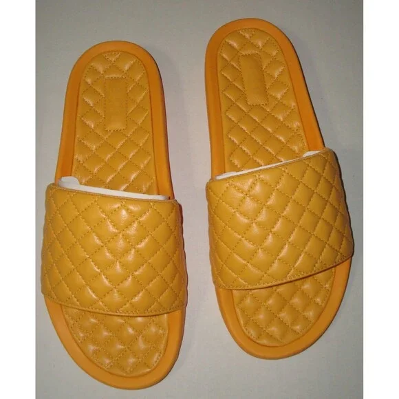 New NIB APL Leather Slides Mens 11 Lusso Shoes Orange Mango Womens 12 12.5 Quilt