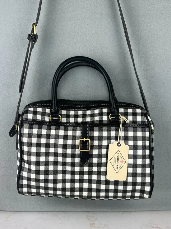 NWT St. John's Bay Hanover Satchel Black & White Gingham Checkered Print Purse