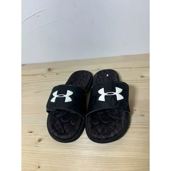 KIDS UNDER ARMOUR 4D FOAM SLIDES SANDALS Black ADJUSTABLE  STRAP‎ SIZE 4Y U22