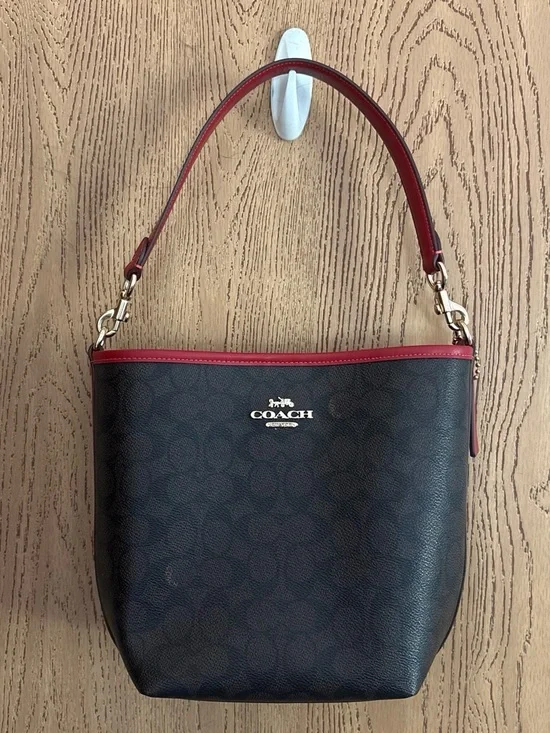 Coach City Bucket Bag Signature Canvas with Red Trim and Gold Hardware