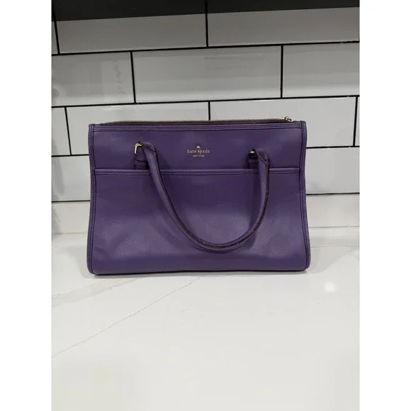 Kate Spade New York Purple Leather Satchel Zip Top Tote Bag Silver Hardware