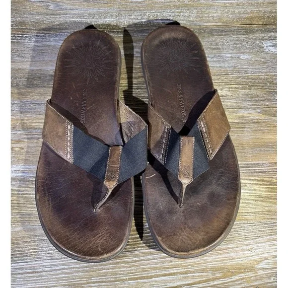John Varvatos Brown Leather Thong Flip Flops Sandals Men's Size 11 F1545N1B