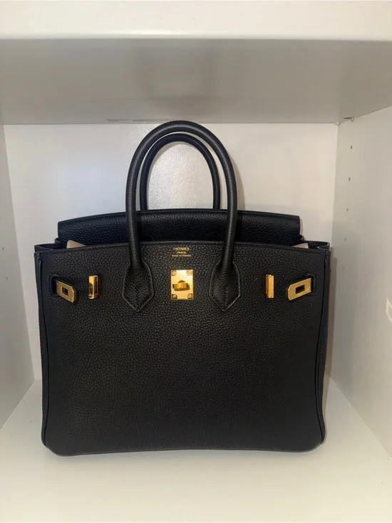 Hermes 25 Birkin Black Togo Leather Satchel with Gold Hardware