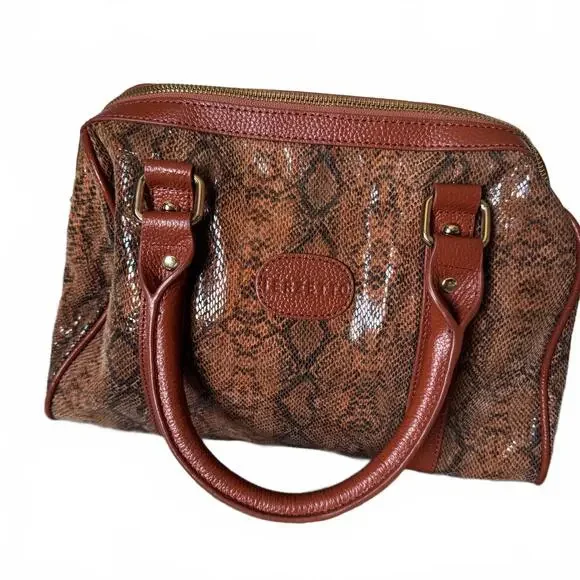 Terzetto Genuine Leather Zipper Satchel Bag, Crossbody Strap,‎ Snakeskin Pattern