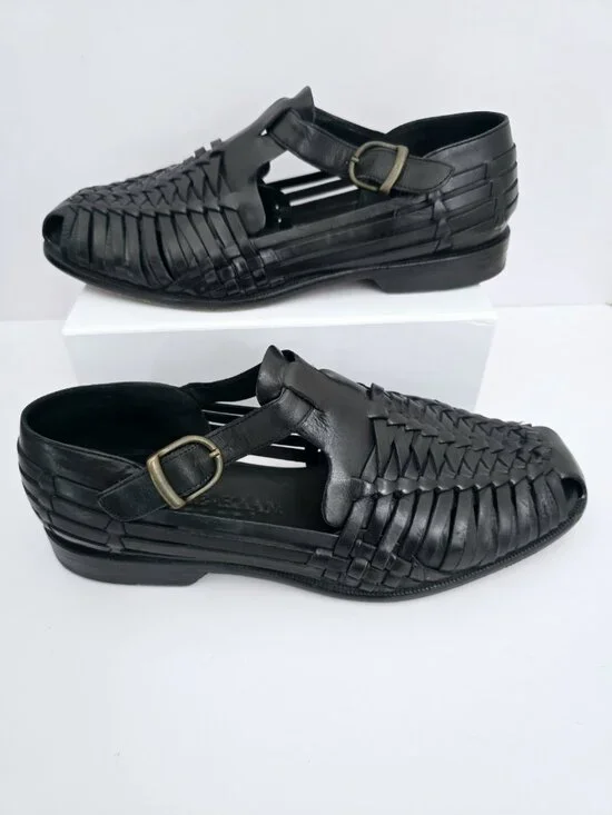 Cole Haan Huaraches Fisherman Leather Black Buckle Sandals Mens Shoes 10 D