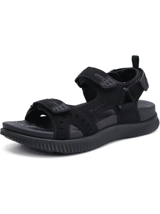 Men's Black Arch Support Thick Cushion Recovery Athletic Hiking Sandal Shoes