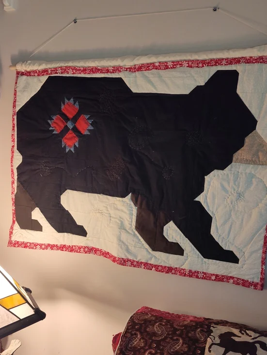 Bear Silhouette Quilt Wall Hanging in Black and Red