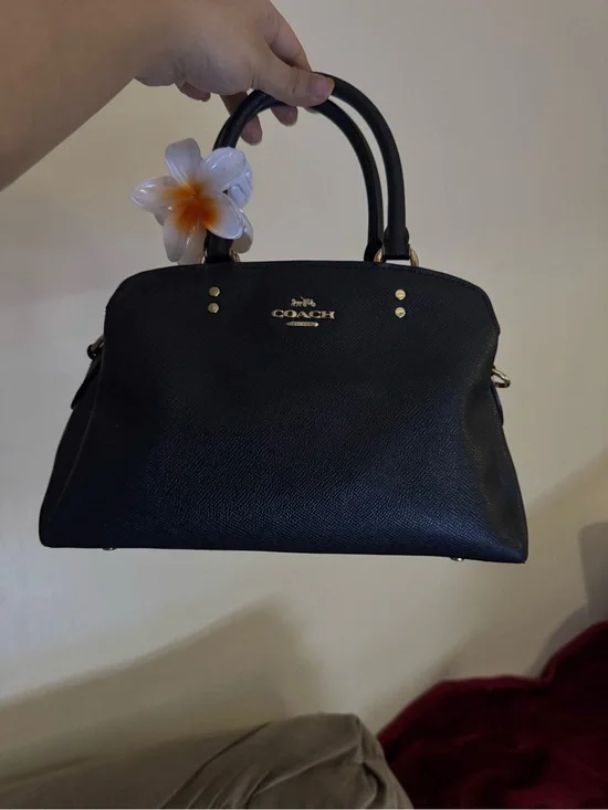 Coach Black Leather Dome Satchel with Gold Hardware