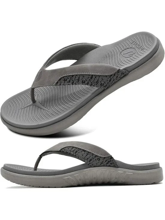 Men's Grey Flip Flop Open Toe Athletic Orthotic Fasciitis Sport Sandal Shoes