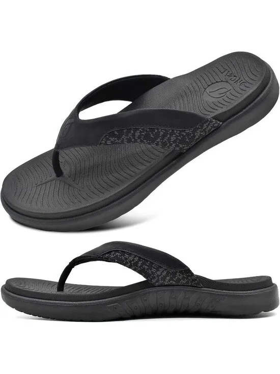 Men's Black Flip Flop Open Toe Athletic Orthotic Fasciitis Sport Sandal Shoes
