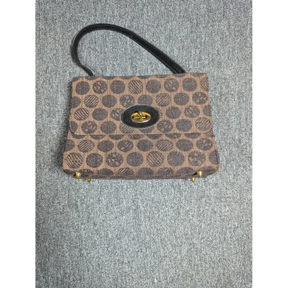 Vintage Margaret Smith Gardiner Maine Brown Polka Dot Tapestry Handbag Turnlock