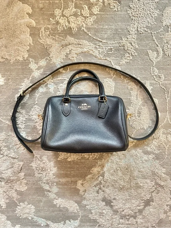 COACH Rowan Satchel Bag in Pebbled Leather - Black